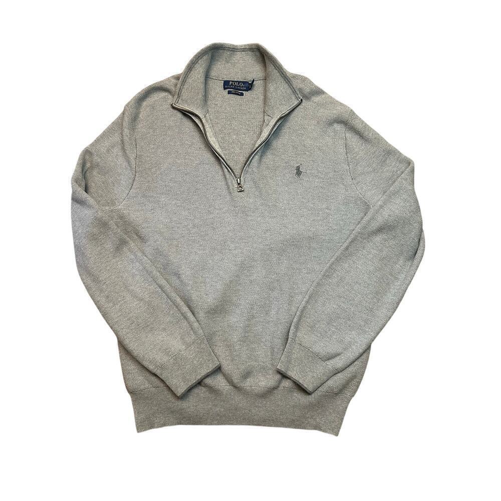 Polo Ralph Lauren Mesh-Knit‎ Cotton Quarter-Zip Sweater GRAY XL